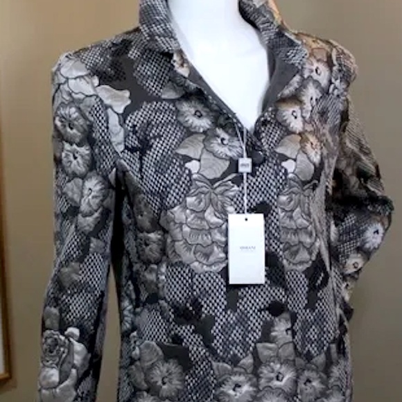 Armani Collezioni Black & Ivory Floral Print Jacket Sikk Linned– Size 8 - Picture 16 of 16